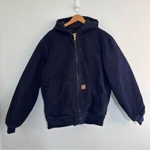 Carhartt Jacket J130 MDT Mens M Tall Canvas Midnight Navy Blue Hooded Vintage